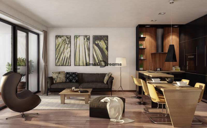 BYTY BROSKYŇOVÁ 2-izb byt na predaj, obývacia izba s kuchyňou